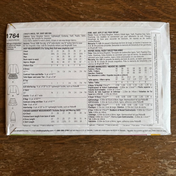 Simplicity 1764 Girl’s Coordinates Pattern (Skirt/Dress/Top/Purse) Sizes 3-8 - Picture 2 of 3